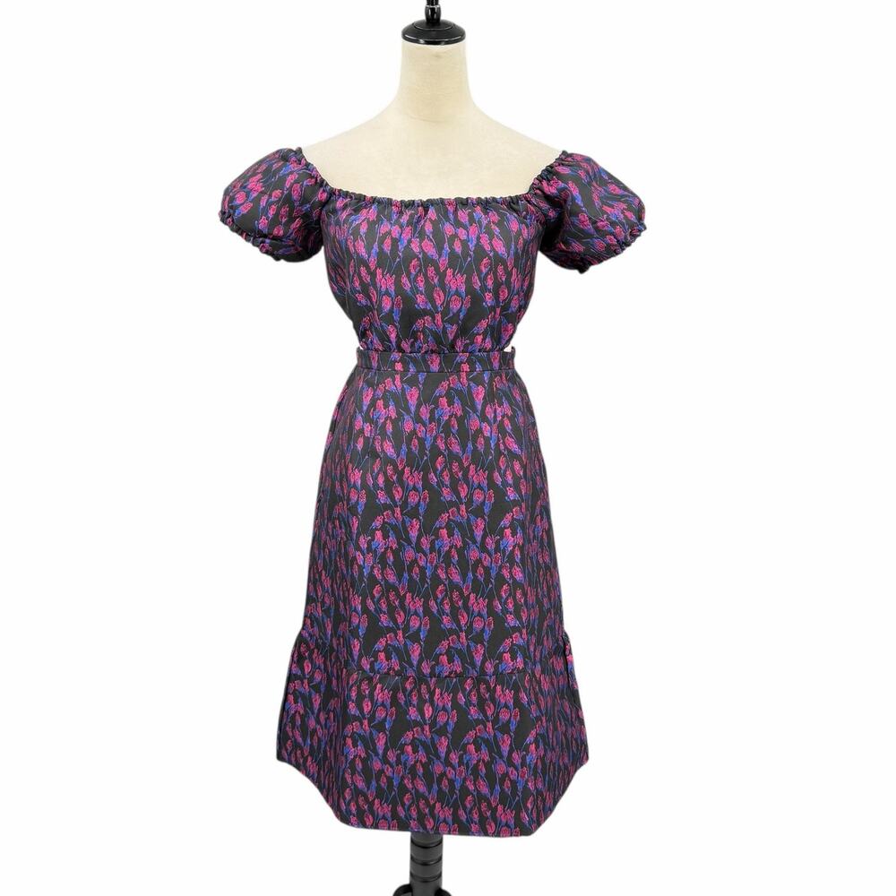 Venus Jacquard Print Metallic Open Back Off the Shoulder Midi Cocktail Dress - Picture 3 of 12